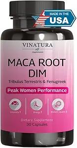 VINATURA MACA Root + κάψουλες DIM για τις γυναίκες Απόδοση - Ισορροπία ορμονών, Γονιμότητα υποστήριξης εμμηνόπαυσης, Συμπλήρωμα γυναικών, 60 κάψουλες Vegan