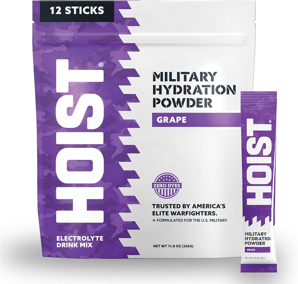 HOIST Electrolyte Drink Mix Powder Sticks – Rapid Rehydration, Military Hydration Formula – Σταφύλι (12 Single-Serve Packs)