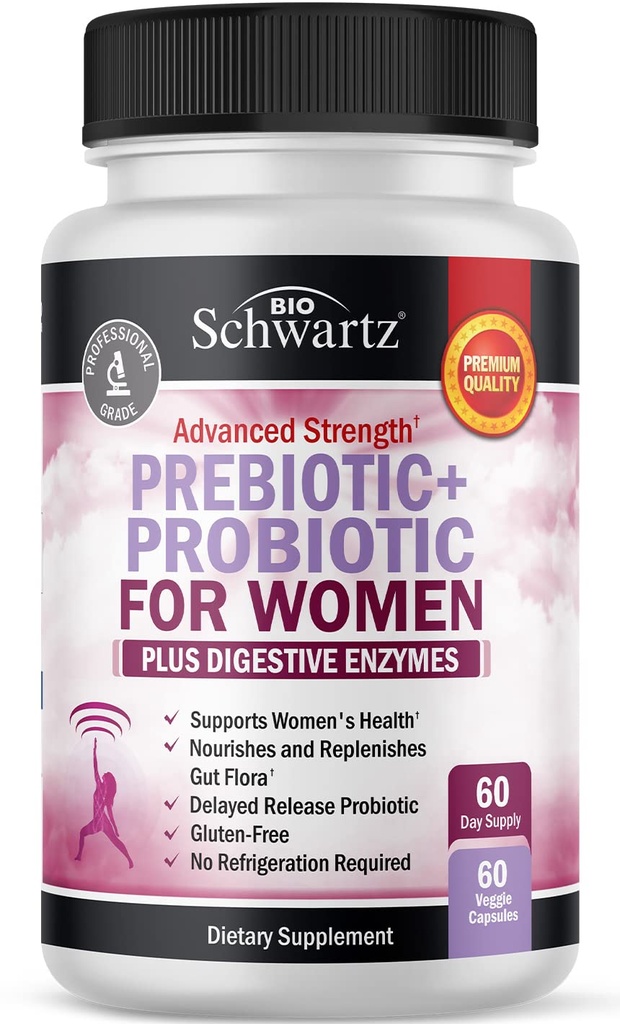 Kadınlar için prebiyotikler ve Probiyotikler - Black Cohosh ve Red Clover for Gut, Vaginal ve Immune Health Support, Whole Food Digestive Enzymes Capsules, Lactobacillus Probiyotik Supplement, 60 Count
