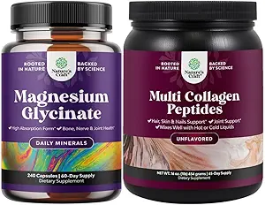 Yüksek Abhidrasyon Magnezyum Glycinate Capsules for Calming Sleep Plus Kas Bone & Nerve Support and Multi Collagen Protein Toz for Women and Men - Hair Skin and Nails Vitamins