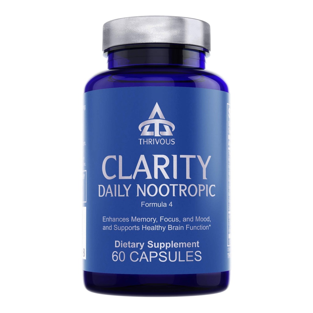 Thrivous Clarity Daily Nootropic – Cognitive Support & Mood Formula with Bacopa (Synapsa®), L-Theanine, Rhodiola Rosea, Vitamin B Complex & Zinc Picolinate – 60 Vegan Capsules