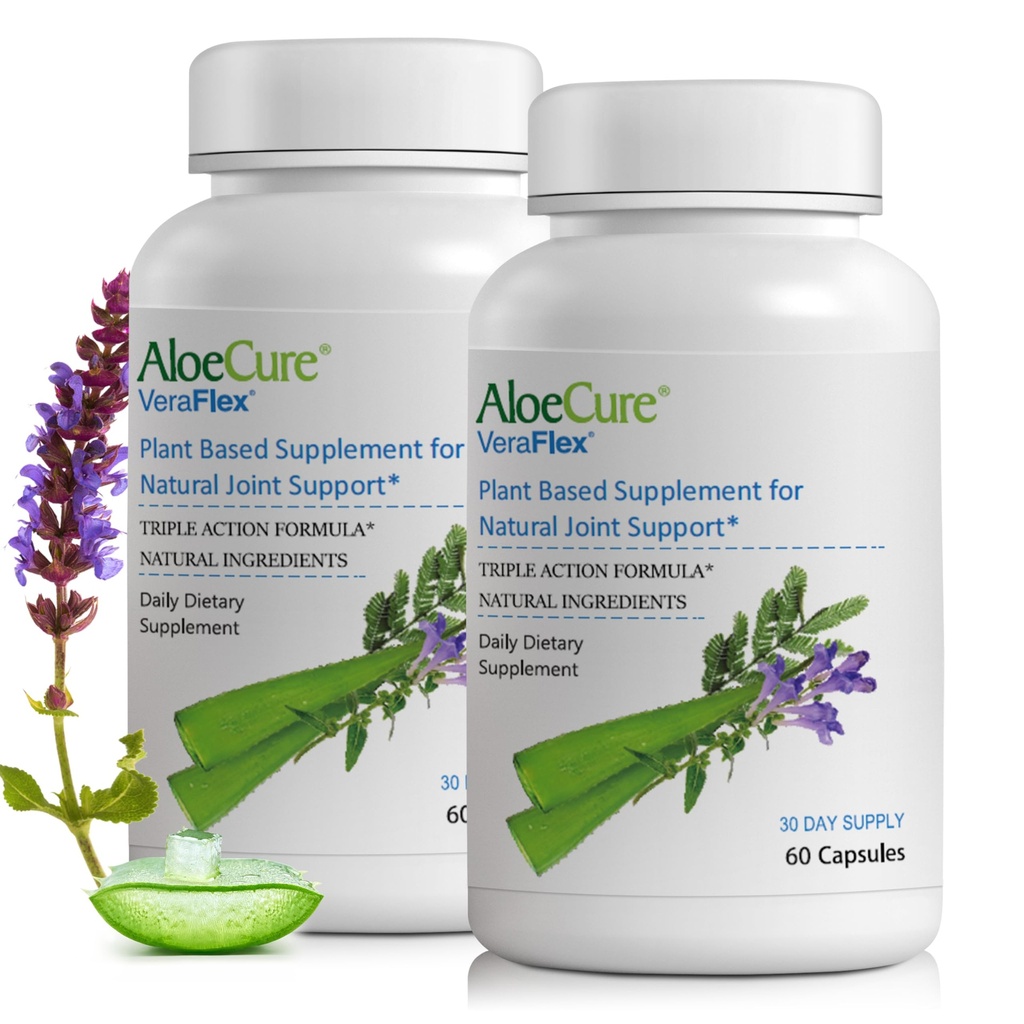 AloeCure VeraFlex Συμπλήρωμα Φυσικής Κοινής Υγείας με το USDA Organic Aloe Vera - Κάψουλες Βασισμένες σε φυτά για την υποστήριξη κοινής άνεσης, κινητικότητας και ευελιξίας - 60 κάψουλες x 2 Btls