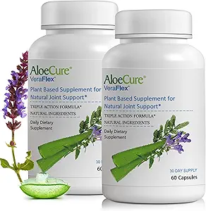 AloeCure VeraFlex Natural Joint Health Supplement with USDA Organic Aloe Vera - Plant-Based Capsules to Support Joint Comfort, Mobility and Flexability - 60 Capsules x 2 Btlss