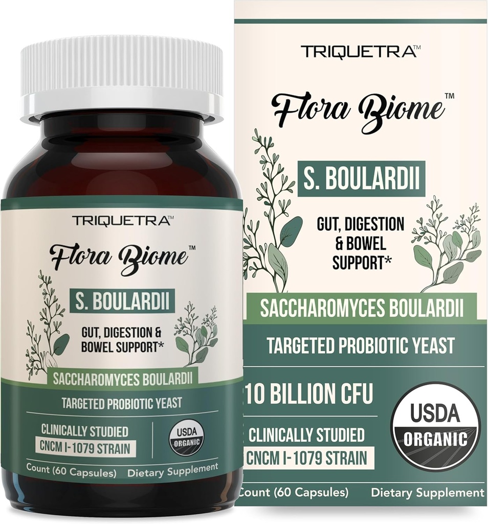 Organik Saccharomyces Boulardii - 10 Milyar CFU - Klinik olarak CNCM I-1079 Probiyotik Strain - Gut, Digestion & Health Bowel Support - First Organic Form of S. Boulardii Probiyotik - 60