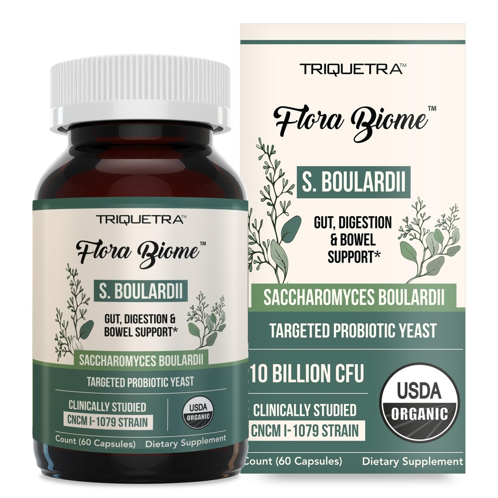 Organik Saccharomyces Boulardii - 10 Milyar CFU - Klinik olarak CNCM I-1079 Probiyotik Strain - Gut, Digestion & Health Bowel Support - First Organic Form of S. Boulardii Probiyotik - 60