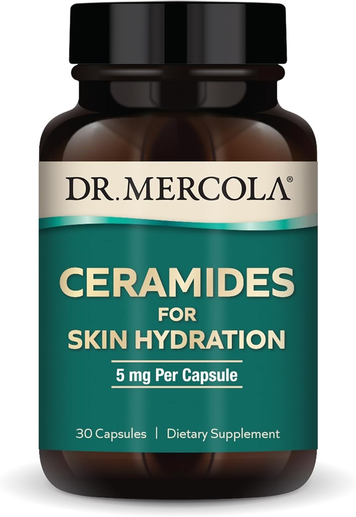Dr. Mercola Ceramids for Skin Hydration, 30 Hizmet (30 Capsules), 5 mg Per Capsule, Diyetsel Tamam, Cilt Görünümünü Teşvik Ediyor, Non-GMO