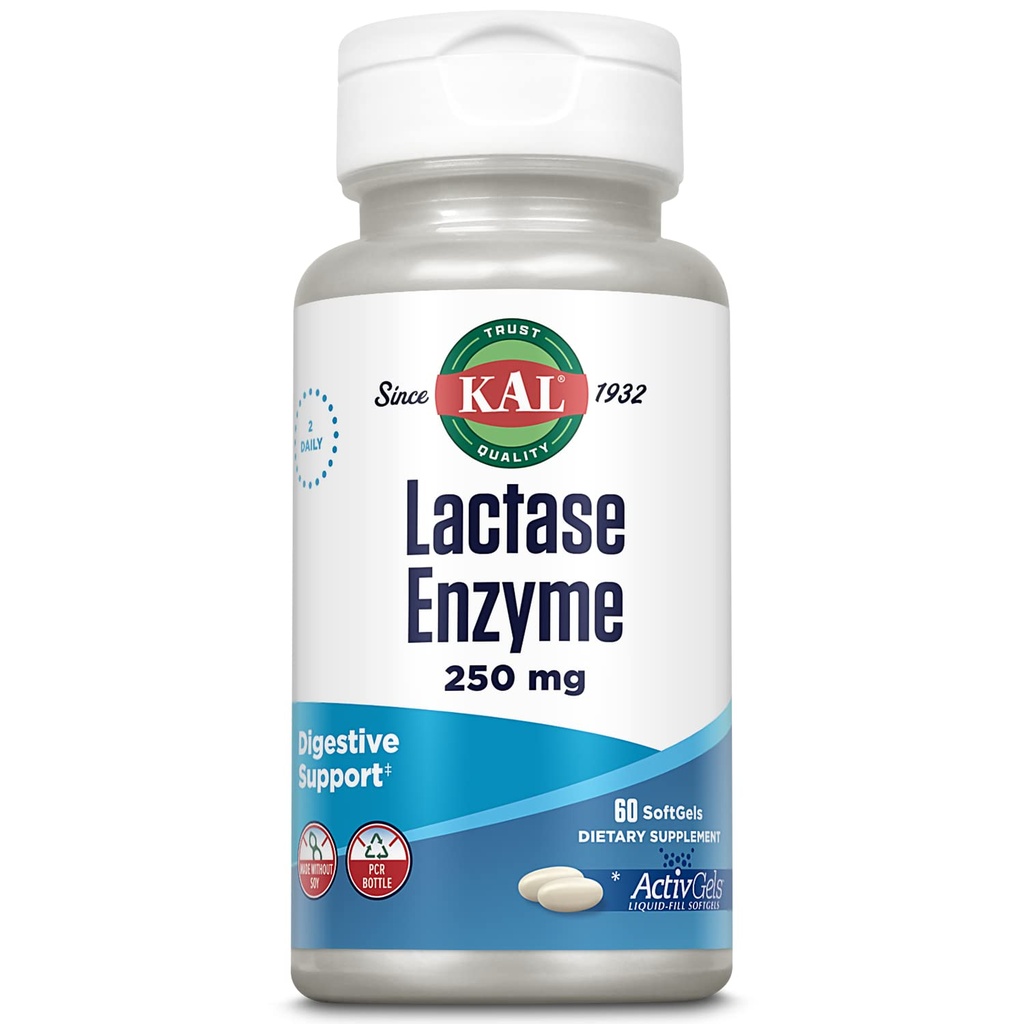 KAL Lactase Enzyme 250 mg, Lactose intolerance için sağlıklı Digestion Desteği, Sıvı-Filled ActivGelişmiş Ceset, 30 Hizmet, 60 Soft Gels