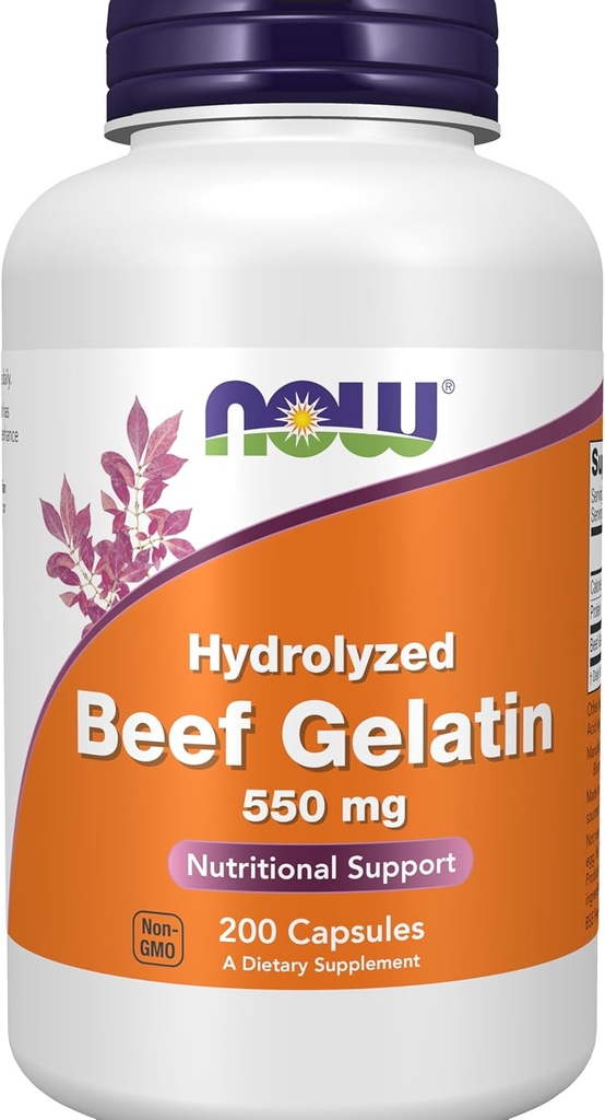 Şimdi Gıdalar Tamamlar, Beef Gelatin 550 mg, Hydrolyzed, Beslenme Desteği, 200 Capsules