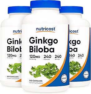 Nutricost Ginkgo Biloba 120 mg; 240 Capsules (3 Şişe)