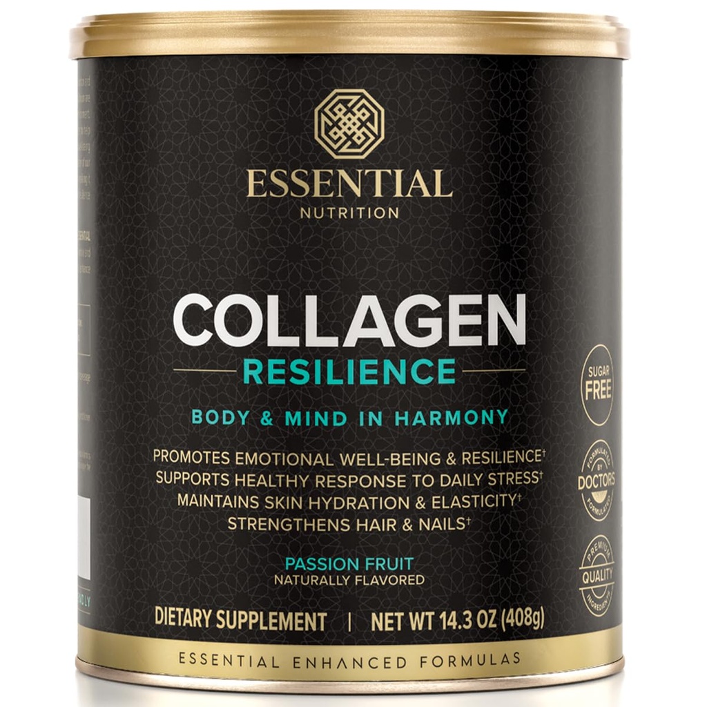 Temel Beslenme Collagen Resilience - Hidrolyzed Collagen, Toz Hyaluronic Acid, Silikon, Amino-Acids & Passion Flower Extract - Passion Fruit - 14.3 oz (30 hizmet)