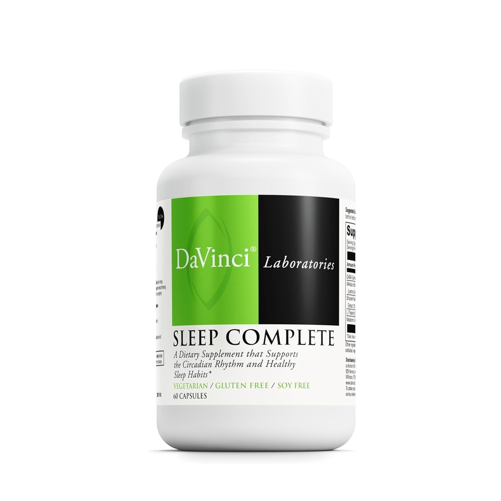 DAVINCI Laboratuvarları Tamamlandı - Sağlıklı Uyku Alışkanlıkları, Rahatlama ve Uyku* - Melatonin, Lemon, Ashwagandha ve L-Theanine - Gluten-Free - 60 Vegetarian Capsules