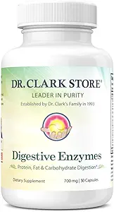 Dr. Clark Digestive Enzymes Supplement – 700 mg, 50 Gelatin Capsules, Digestive Health & Gut Function