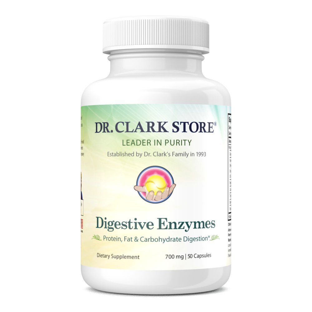 Dr. Clark Digestive Enzymes Supplement – 700 mg, 50 Gelatin Capsules, Digestive Health & Gut Function