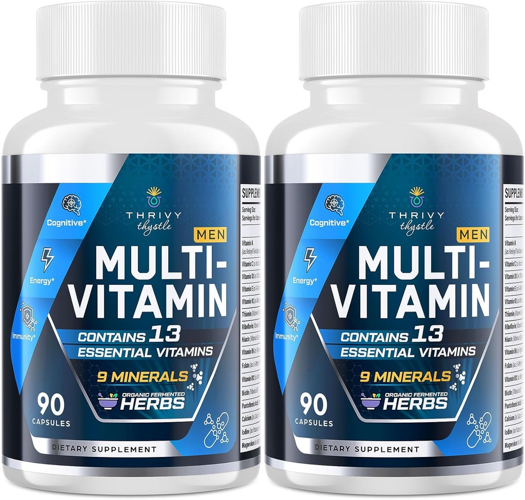 Erkekler Çokvitaminler 50 Plus - Fermented Herbal Extracts & 43 Nutrients - Erkekler Vitaminleri Memory & Brain, Energy, Bone Health (2 Pack)