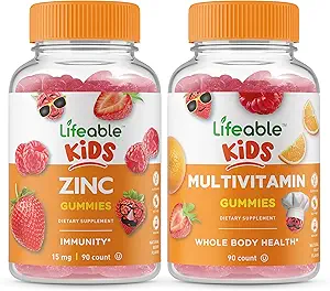 Lifeable çinko Kids + Multivitamin Kids, Gummies Sche - Great Tasting, Vitamin Supplement, Gluten Free, GMO Free, Chewable Gummy Gummy