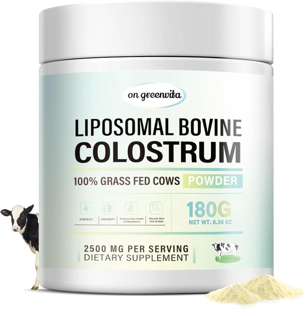 Liposomal Bovine Colostrum Toz - Insanlar için Saf Bovine Colostrum - Gut Support için Grass Fed Colostrum Supplement, Immune Health and Hair growth,72 Şişe başına servisler.180g/6.35 ozz