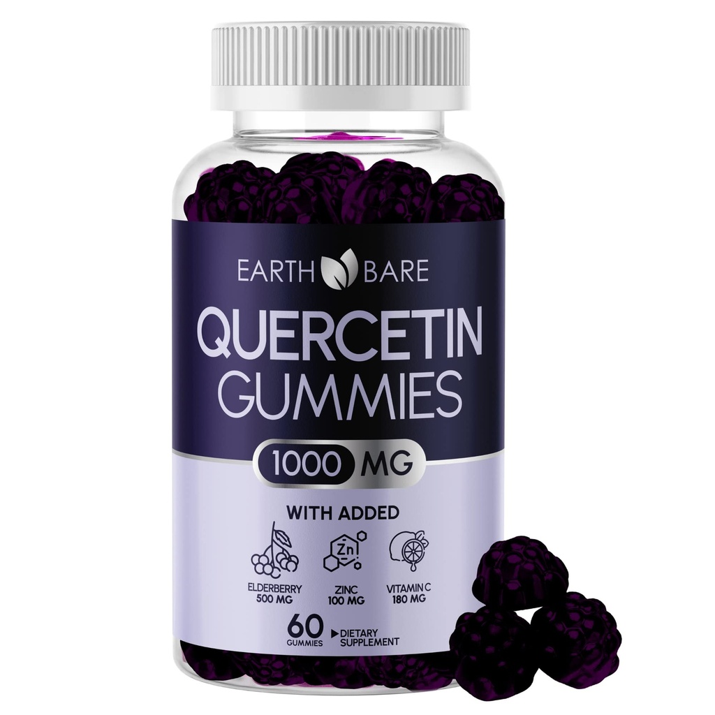 Yaşlı, çinko ve Vitamin C ile Quercetin Gummies – Immune Support Supplement – Antioksi & Mevsim Wellness – Vegan, Non-GMO, Natural Berry Flavor – 60 Gummies