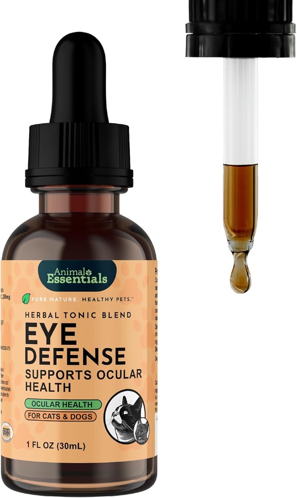 Animal Essentials Eye Defense Support for Dogs & Cats, 1 fl oz - ABD Organik Bilberry Calendula Herbal Mix, Alkol Free