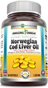 Amazing Omega Norveç Cod Liver Oil 1250 Mg Softgels Supplement | Omega-3, EPA, DHA, A, Vitamin D & Vitamin E (Lemon | 60)