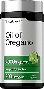 Horbäach Oregano Oil | 4000 mg | 300 Softgel Capsules | Doğal Occurring Carvacrol Pills | Non-GMO ve Gluten Ücretsiz Ekstraksiyon Tamamlayıcı