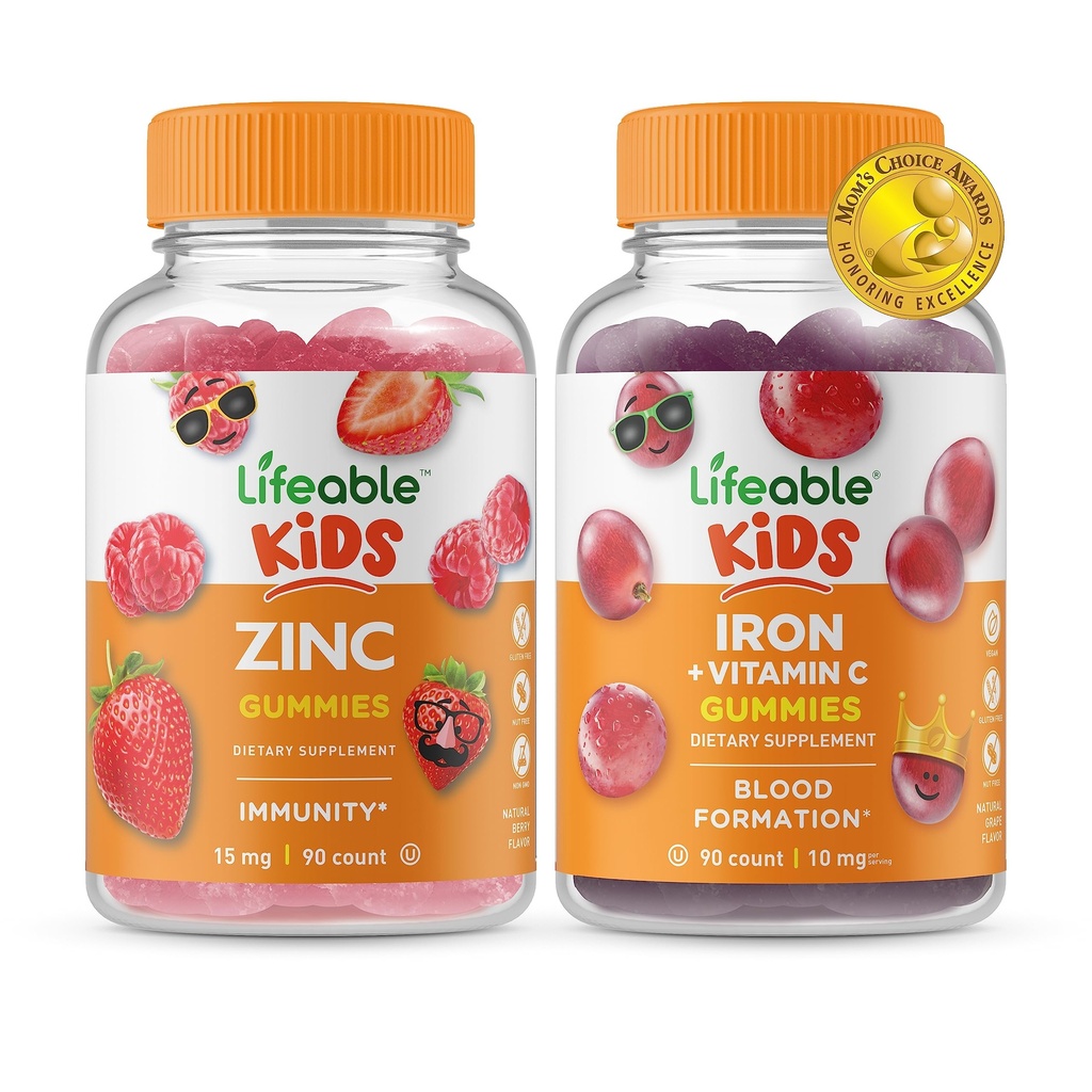 Lifeable çinko Kids + Iron & Vitamin C Kids, Gummies Sche - Great Tasting, Vitamin Supplement, Gluten Free, GMO Free, Chewable Gummy