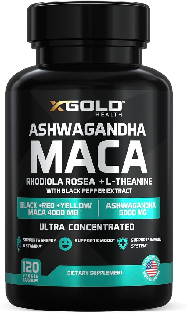 Ashwagandha 5.000mg + Maca Root Μαύρο, Κόκκινο, Κίτρινο 4.000mg, Rhodiola & L-Θεανίνη: 30:1 Εκχύλισμα Ashwagandha Κάψουλες, 20:1 Εκχύλισμα Maca Root Κάψουλες - Συμπλήρωμα για άνδρες και γυναίκες