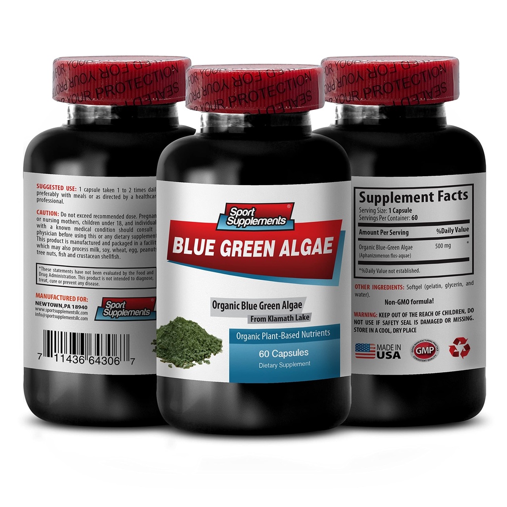 Καθαρό συμπλήρωμα βοτάνων - Klamath Blue Green Algae 500mg - Αύξηση των επιπέδων ενέργειας, βελτίωση της πέψης και ενίσχυση του ανοσοποιητικού συστήματος, spirulina, chlorella, Klamath Blue Green Algae σκόνη - 1B 60 κάψουλες