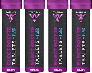 Akışlar Taktik- Effervescent Hydration Tabletleri, Elektrolyte Makyaj ve Dehidrasyon Önleme, 4 Pack, 40 Tablet (Grape)