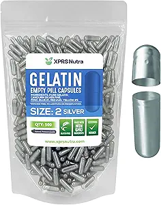 XPRS Nutra Boyutu 2 Boş Kapsüller - 500 Kont Boş Gelatin Capsules - Pills DIY Capsule - Pure Bovine Pill Gel Caps For Do-It- Yourself Supplements (Silver)