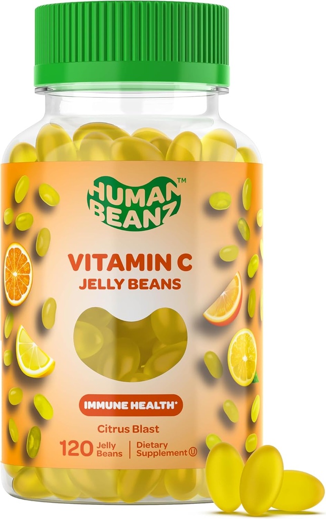 Yetişkinler için C Jelly Bean Gummies, Immune Support Diyetary Supplements, Vegetarian, 120 Citrus Jelly Beans, Kosher