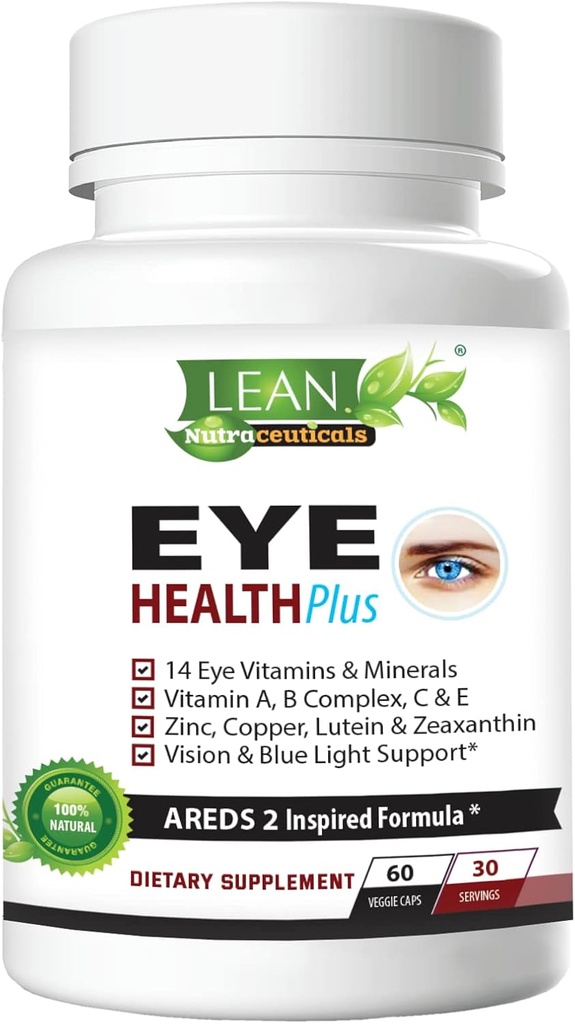 Areds 2 Eye Health Plus w/ Copper, Vitamin A B C E, Lutein & Zeaxanthin, Quercetin, çinko, Bilberry Extract, Biotin - Sight Care, Kuruness, Strain, Night Vision Supplement for Yetişkinler 60 kapsül