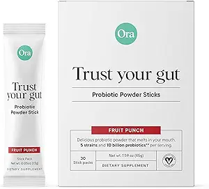 Ora Organic Probiotic Pixies with Prebiotics - Vegan Probiotics for Digestive Health | Dairy-Free, Gluten-Free, No Sugar Added, for Sensitive Stomachs - 30 Fast Dissolving Powder Sticks