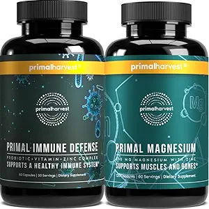 Magnezyum Supplement & Immune Defense Supplements for Women and Men by Primal Harvest - Ortak Destek Kapsülleri ve Probiyotik + çinko + Vitamin Kompleks Pills Sche