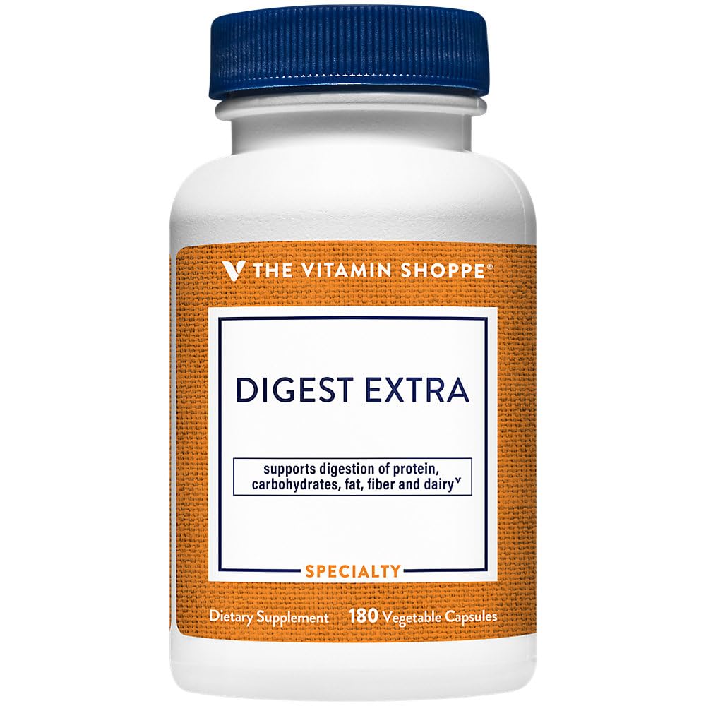 The Vitamin Shoppe Digestive Enzymes- Complete Formula for Fats, Carbohydrates, and Protein Digetion - Aids Gluten and Dairy Breaking and Supports Απορρόφηση θρεπτικών συστατικών (180 κάψουλες λαχανικών)