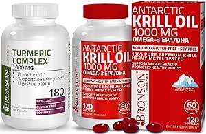 Bronson Turmeric Curcumin with BioPerine High Potency Premium Ortak Destek + Bronson Antarktika Krill Oil 1000 mg with Omega-3s EPA, DHA