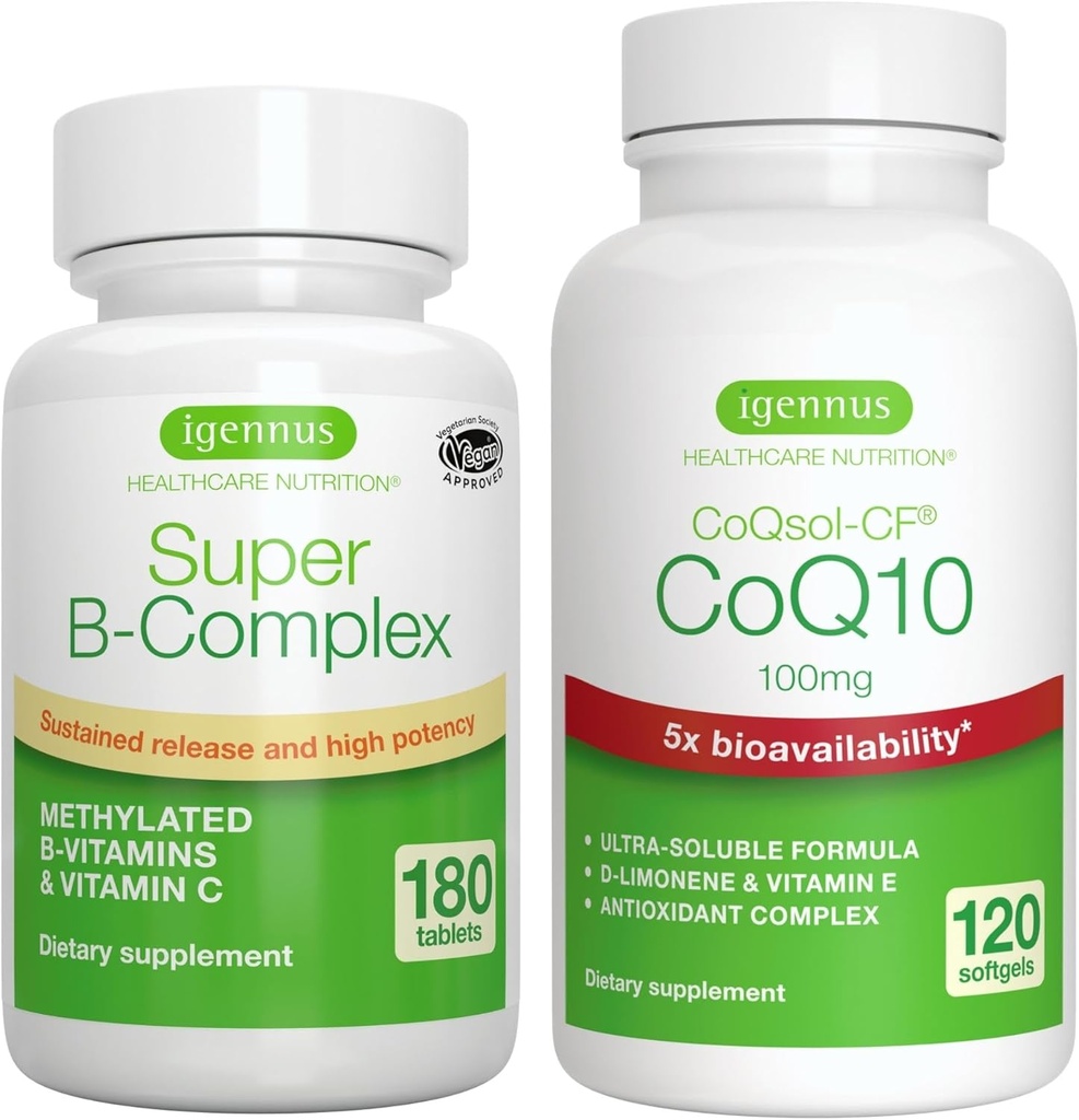 Super B-Complex 180 Tablet + Yüksek Abhidrasyon CoQ10 100 mg 120 Softgels Energy Sche, Megennus