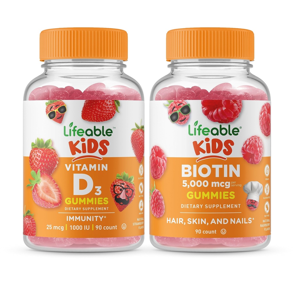 Lifeable Vitamin D Kids + Biotin Kids, Gummies Sche - Great Tasting, Vitamin Supplement, Gluten Free, GMO Free, Chewable Gummy Gummy