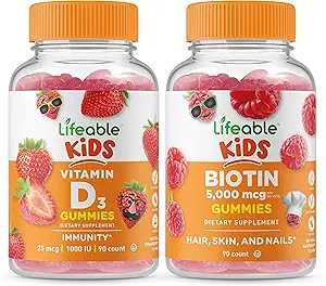 Lifeable Vitamin D Kids + Biotin Kids, Gummies Sche - Great Tasting, Vitamin Supplement, Gluten Free, GMO Free, Chewable Gummy Gummy
