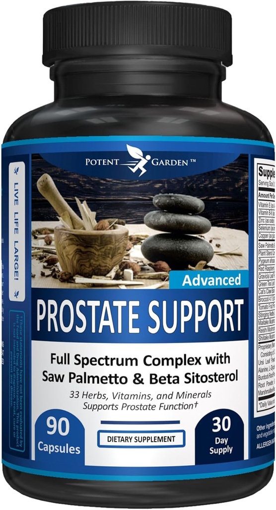 Poent Garden Prostate Υποστήριξη 33 Βότανα συμπεριλαμβανομένων Βήτα Σιτοστερόλη, Pygeum και Πριόνι Palmetto για τους άνδρες Συμπληρώματα Υγείας Prostate για τους άνδρες, 90 Caps