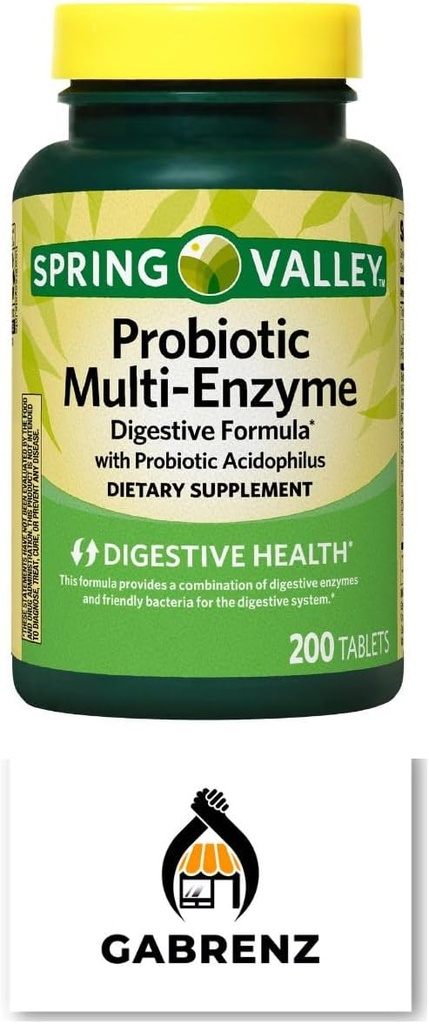 Spring Valley Probiyotik Multi-Enzyme Digestive Formula Tabletleri, 200 ct - Probiyotiklerin ve Digestive Enzymes'in Digestive Health'i desteklemek için kapsamlı bir karışımı. (Paket 1) bir Gbz Ref Magnet içerir