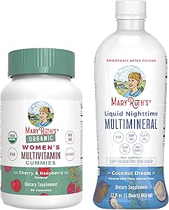 MaryRuth's Multivitamin Gummies for Women (Cherry & Raspberry) & Liquid Nighttime Multimineral Coconut (32oz) | Temiz Etiket Projesi Doğrulanmış® | Vegan | Güzellik, Bedtime Routine, & General Health