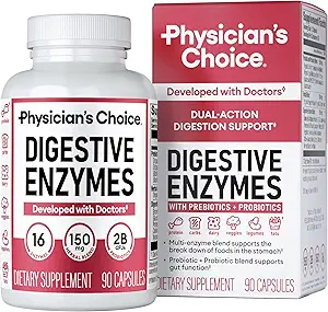 Doktorun CHOICE Digestive Enzymes - Multi Enzymes, Organik Prebiyotikler ve Digestive Health & Gut Health - Meal Time Discomfort Relief & Bloating - Dual Action Approach - 90 CT