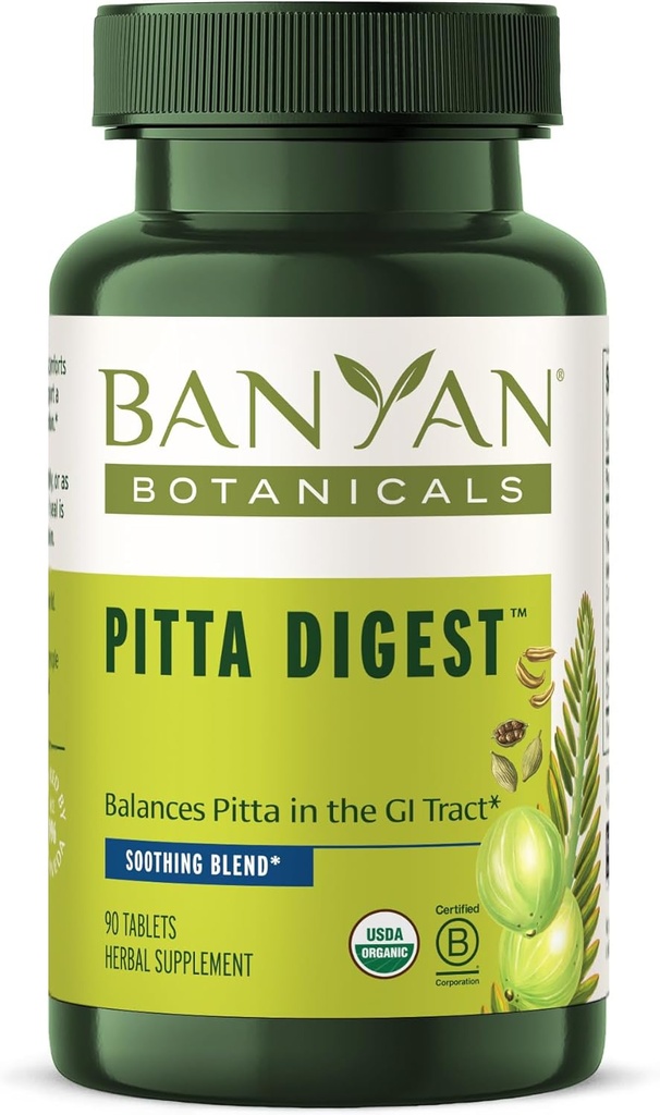 Banyan Botanicals Pitta Digest – Organic Digestive Supplement – Soothing & Calming Digestion Aid to Support a Comfortable Post-Meal Experience* – 90 Tablets – Non GMO Sustainably Sourced Vegan
