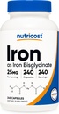 Nutricost Σιδήρου Bisglycinate Supplement (25mg) 240 Κάψουλες - από Χηλικό Διγλυκινικό Σιδήρο - Μη ΓΤΟ & Χωρίς Γλουτένη