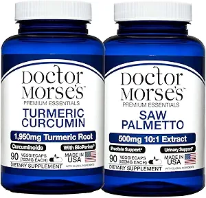 Turmeric Curcumin του Doctor Morse 1950mg & Saw Palmetto 5000mg Bundle - Κοινή Υποστήριξη, Prostate Υγεία, και Γενική Ευεξία με BioPerine & Poent Extracts, FDA-Εγγραφεί, NSF-Certified 90 Κάψουλες