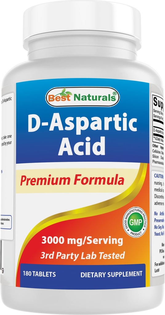 Best Naturals D Ασπαρτικό οξύ (DAA) 3000mg ανά μερίδα - Μη ΓΤΟ & Χωρίς γλουτένη - 180 δισκία