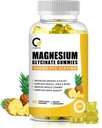 (1 Pack) Magnezyum Glycinate Gummies, High-Abxia Supplement withuba & Vitamins, Support Bone, Muscle, Night, Memory & Mood, Vegan, Non-GMO, 60 Counts, Pineapple Flavor
