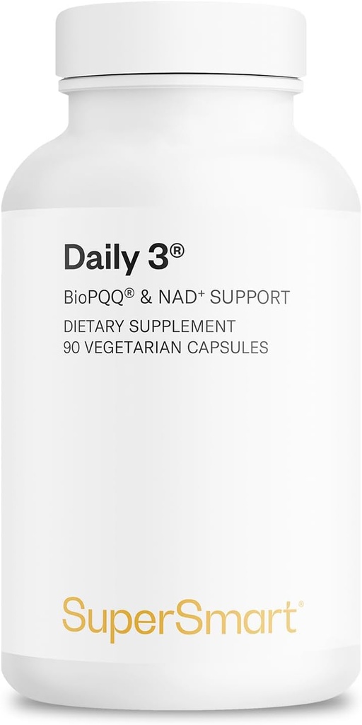 Supersmart Daily3 + Bio PQ (All-in-One Formula) - Kadınlar ve Erkekler için Multivitamin - 45 Temel Nutrients | Non-GMO & Gluten-Free | 1 Ay Supply - 90 Vegetarian Capsules