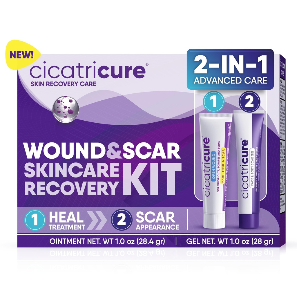 Κιτ αποκατάστασης δέρματος Cicatricure: Προηγμένη Gel Scar & Open Wound Care Antibiotic Ointment, Μειώνει Stretch Marks, Χειρουργικά & Acne Scars, Treats Cuts & Burns, 1 oz Κάθε - για Ενήλικες & Παιδιά
