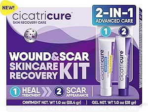 Cicatricure Skin Recovery Kit: Advanced Scar Gel & Open Wound Care Antibiotic Ointment, Reduces Stretch Marks, Surgical & Acne Scars, Treats Cuts & Burns, 1 oz Each - for Adults & Kids